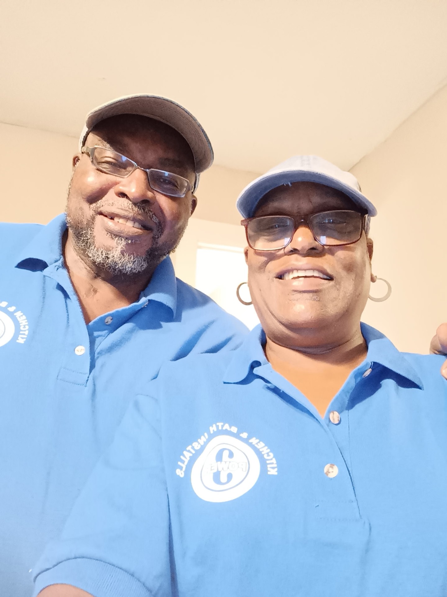 Bob Walters and his assistant Terrie Walters in Power 3 Kitchen & Bath Installs polos